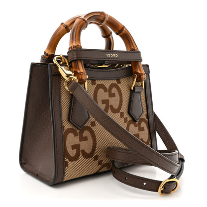 Gucci Monogram Jumbo GG Textured Dollar Calfskin Mini Diana Tote Bag Camel Ebony New Acero 3 of 14