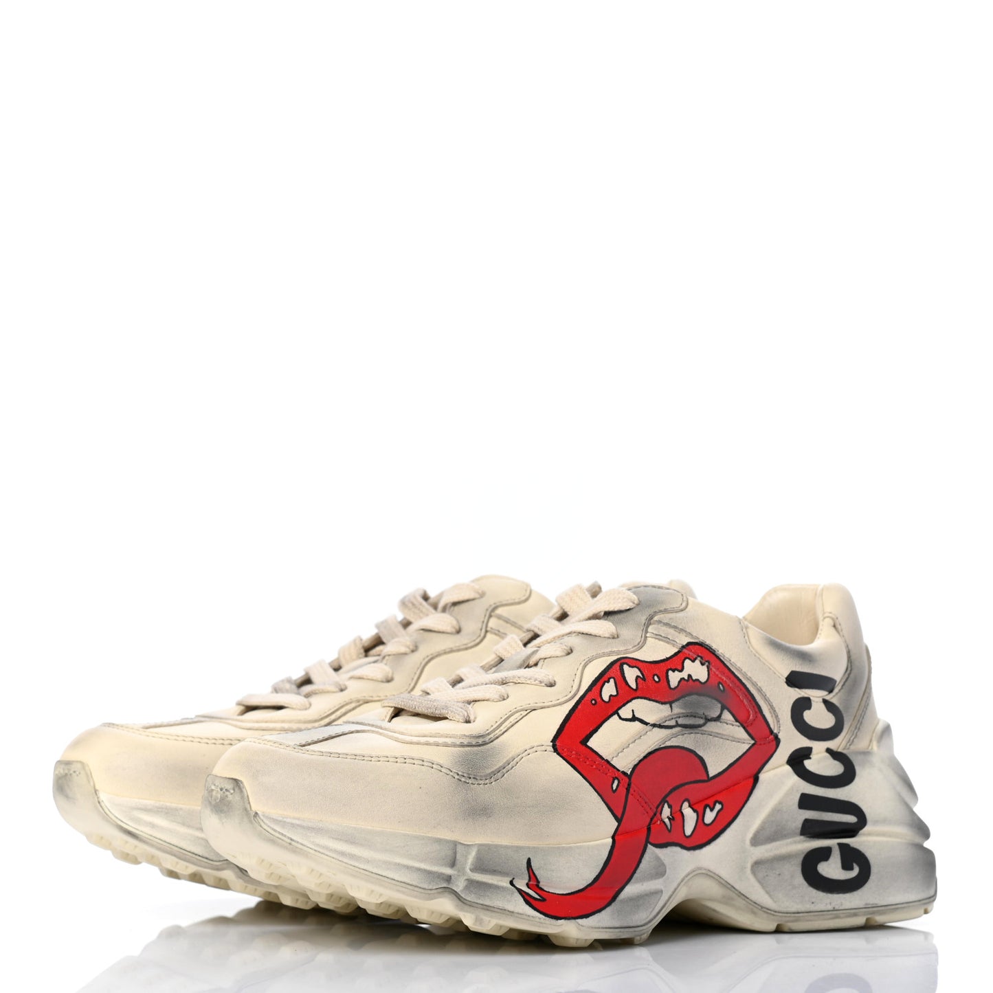 Calfskin Mouth Print Womens Rhyton Sneakers 35.5 Ivory