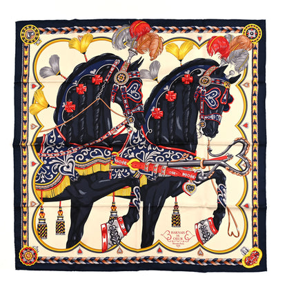 Hermes Silk Harnais De Coeur Scarf 90 Bleu Black Creme Anthracite 1 of 3
