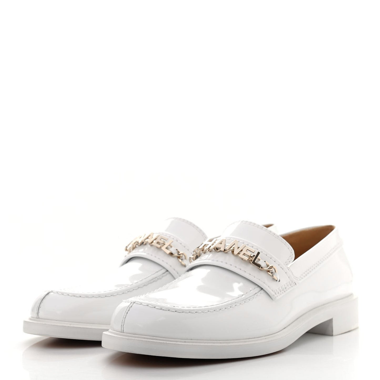Shiny Calfskin Logo Loafers 41 White
