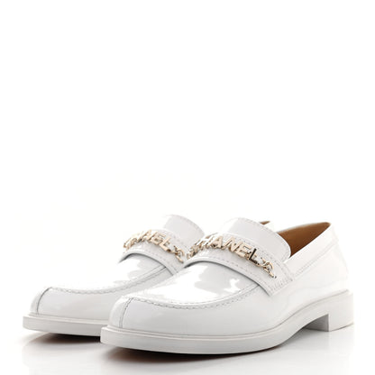 Chanel Shiny Calfskin Logo Loafers 41 White 2 of 7