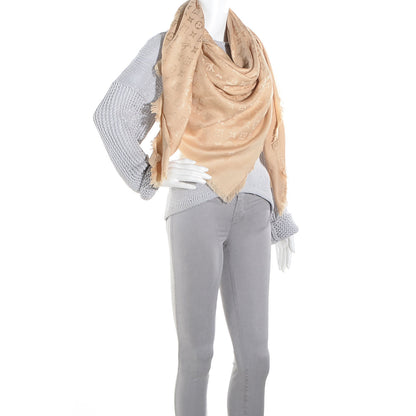 Louis Vuitton Silk Wool Monogram Shawl Beige 2 of 5