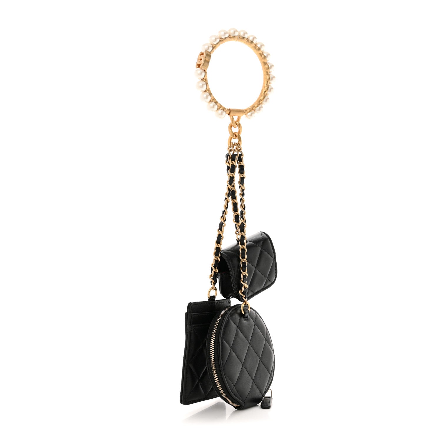 Chanel Pearl Lambskin Pearl Crown CC Wristlet Multi Pouches Black 3 of 11