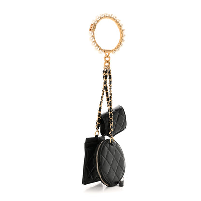 Chanel Pearl Lambskin Pearl Crown CC Wristlet Multi Pouches Black 3 of 11