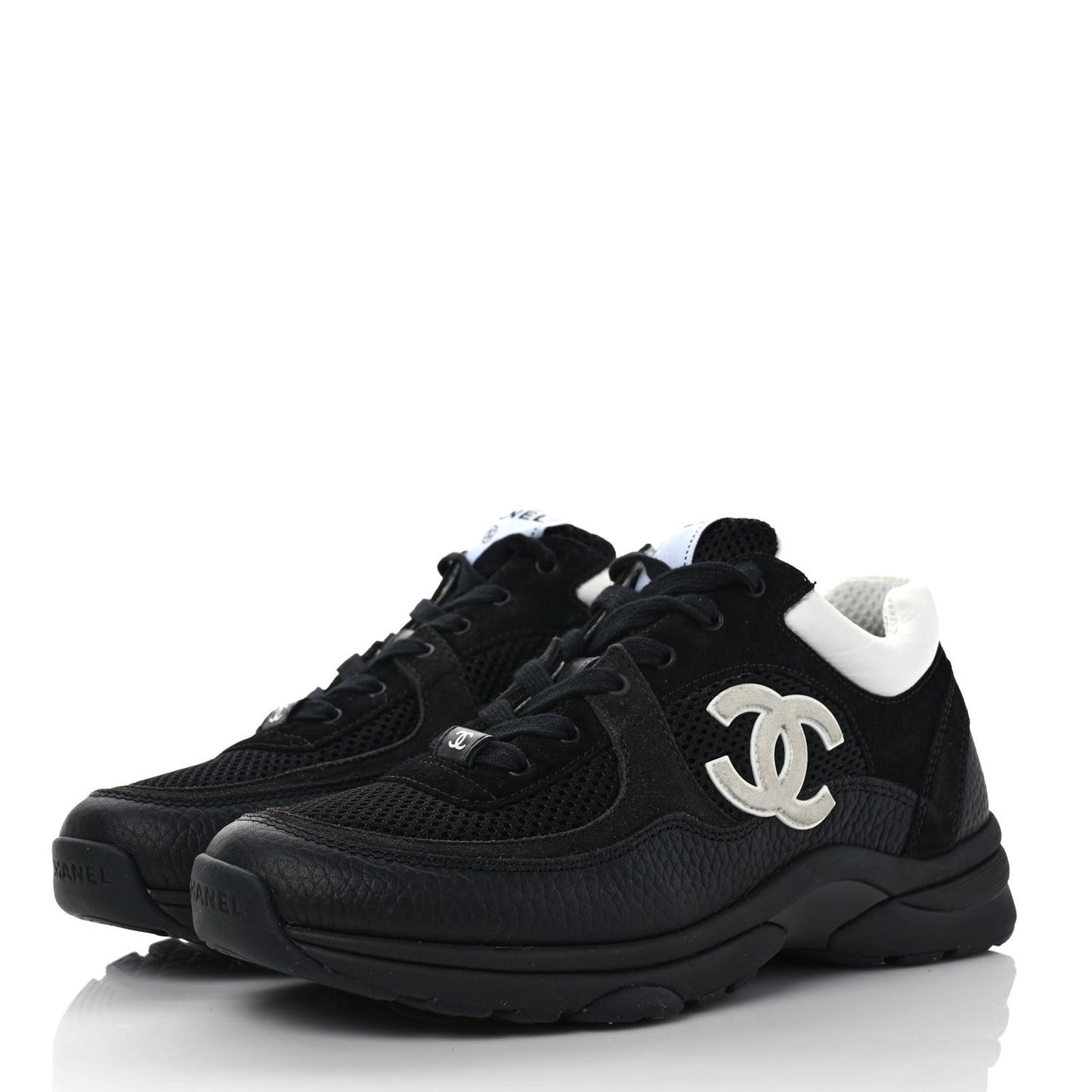 Mesh Suede Grained Calfskin Womens CC Sneakers 39 Black White