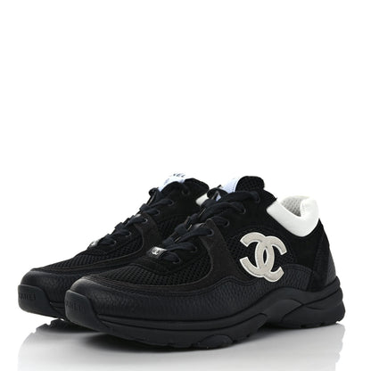 Chanel Mesh Suede Grained Calfskin Womens CC Sneakers 39 Black White 3 of 9