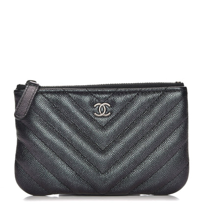 Chanel Metallic Caviar Chevron Quilted Small Cosmetic Case Black 1 of 9
