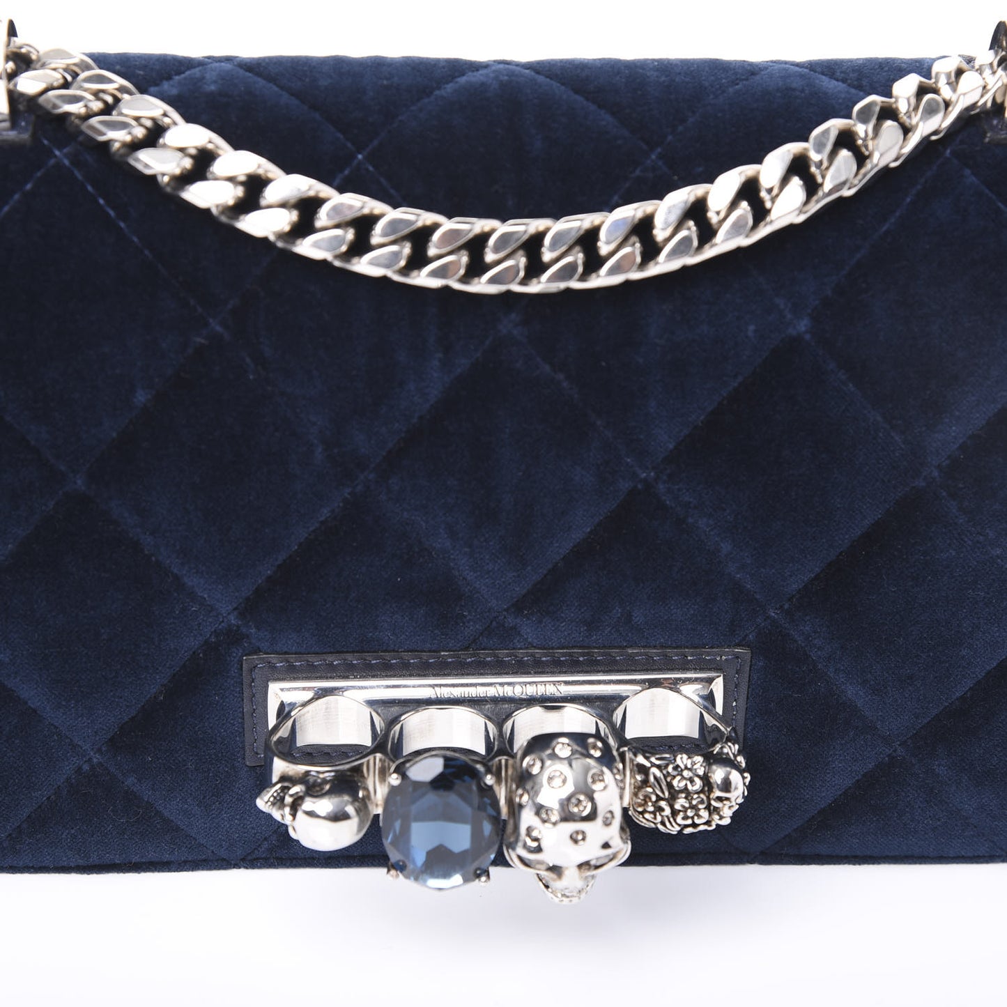 Velvet Quilted Knuckle Duster Shoulder Bag Oltremare Night Blue