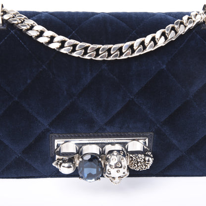 Alexander McQueen Velvet Quilted Knuckle Duster Shoulder Bag Oltremare Night Blue 9 of 10