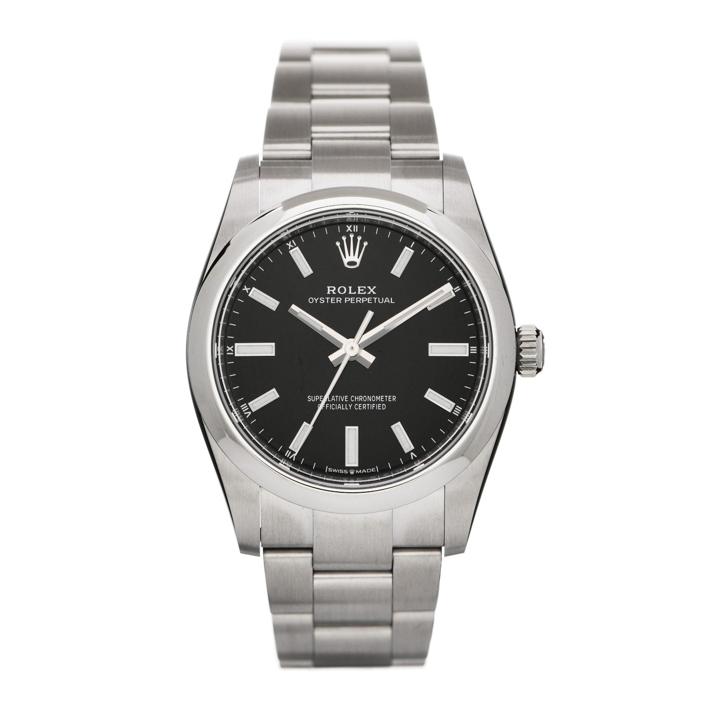Stainless Steel 34mm Oyster Perpetual Watch Bright Black 124200