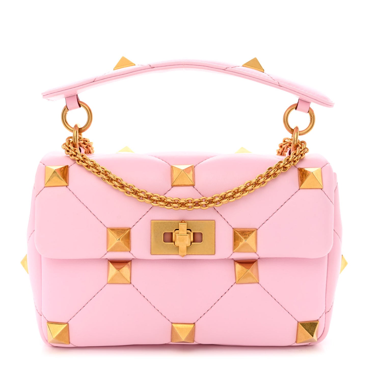 Nappa Medium Roman Stud Shoulder Bag Pink Borealis