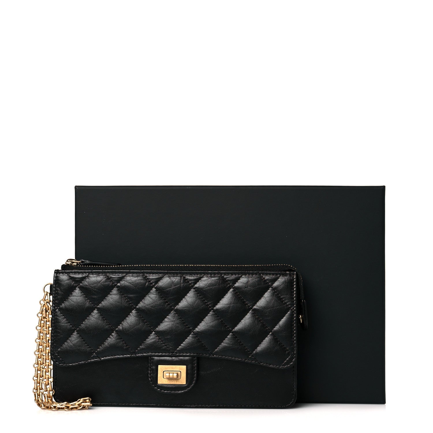 Chanel Aged Calfskin Quilted 2.55 Reissue Pouch With Chain Handle Black 11 of 11