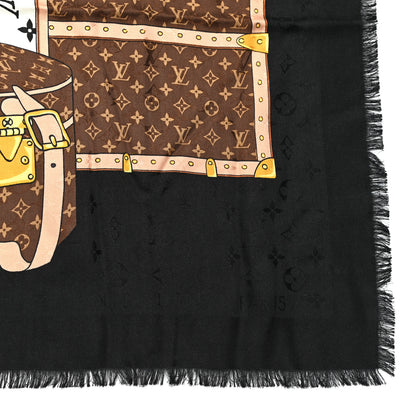Louis Vuitton Silk Wool Monogram Lets Go Shawl Black 2 of 4