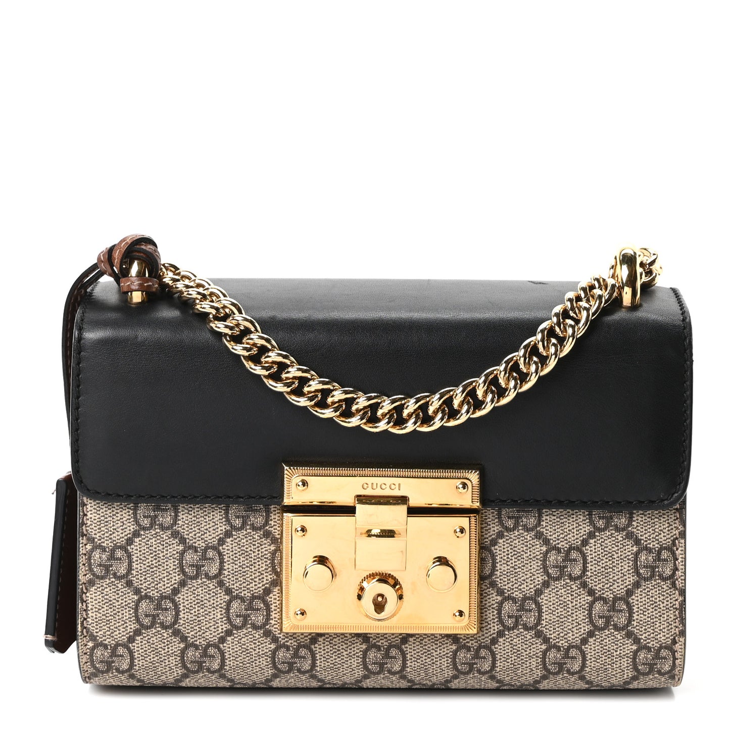 GG Supreme Monogram Calfskin Small Padlock Shoulder Bag Beige Black Cuir