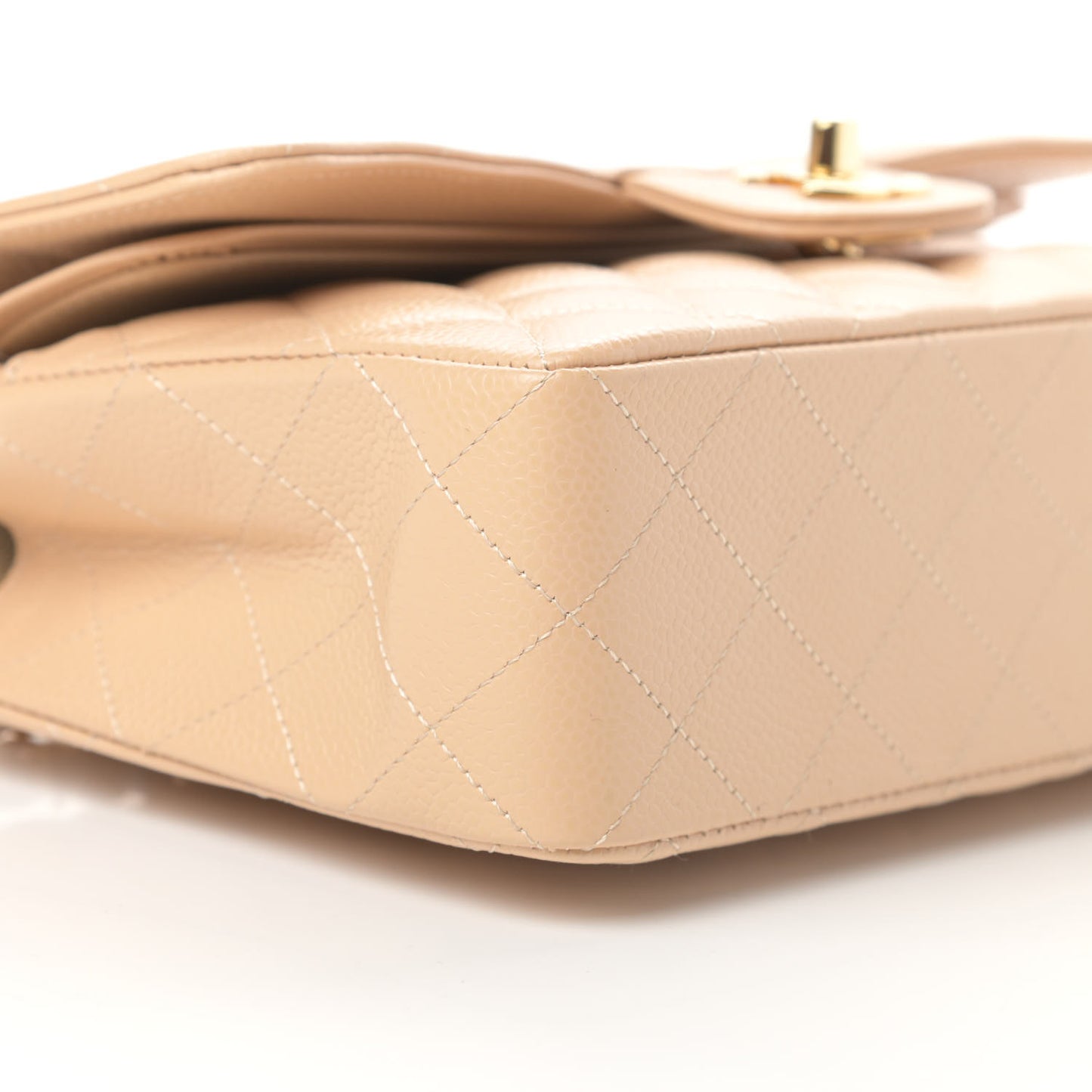 Caviar Quilted Small Double Flap Beige