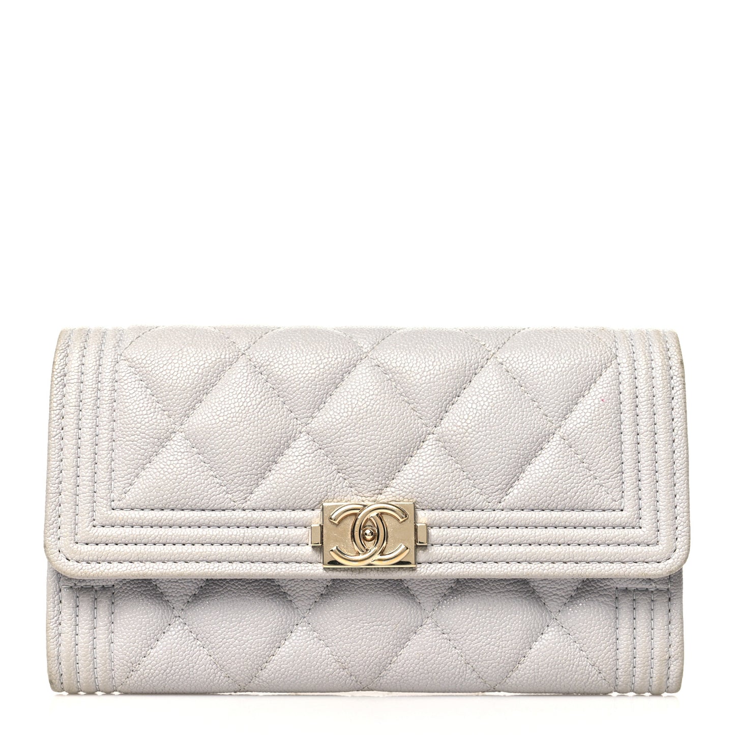 Caviar Quilted Medium Boy Flap Walle Light Grey