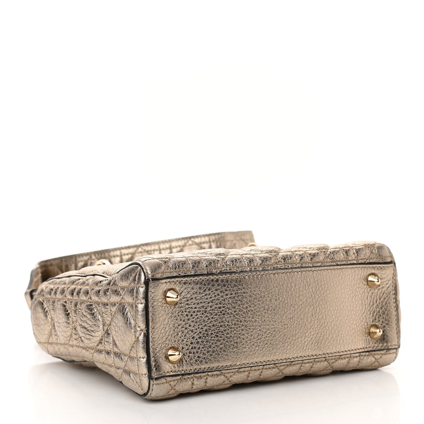 Metallic Grained Calfskin Cannage Small Supple Lady Dior Pale Gold
