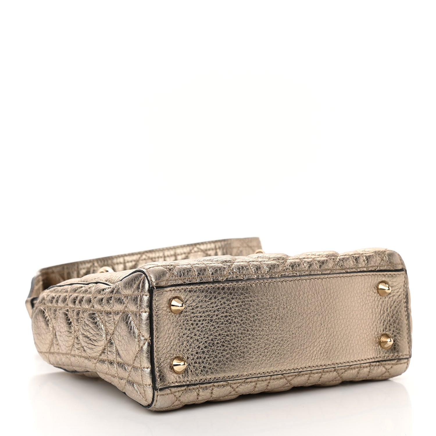 Christian Dior Metallic Grained Calfskin Cannage Small Supple Lady Dior Pale Gold 4 of 10
