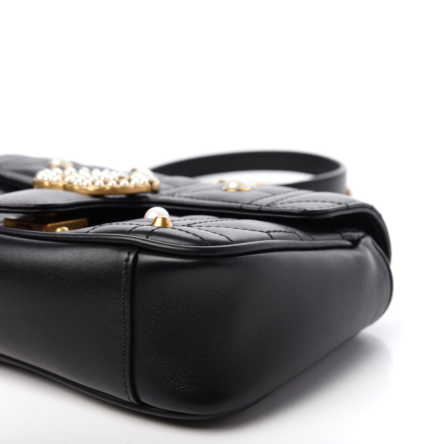 Calfskin Matelasse Studded Mini Pearly GG Marmont Shoulder Bag Black