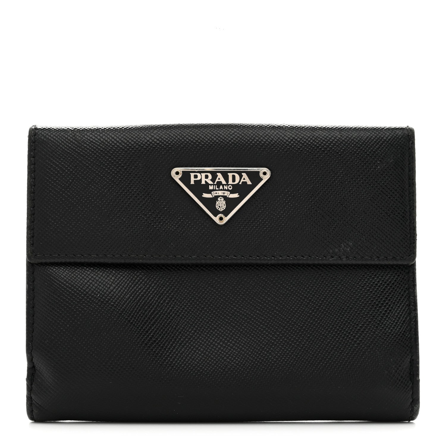Prada Saffiano Metal Tri-Fold Wallet Black 1 of 11