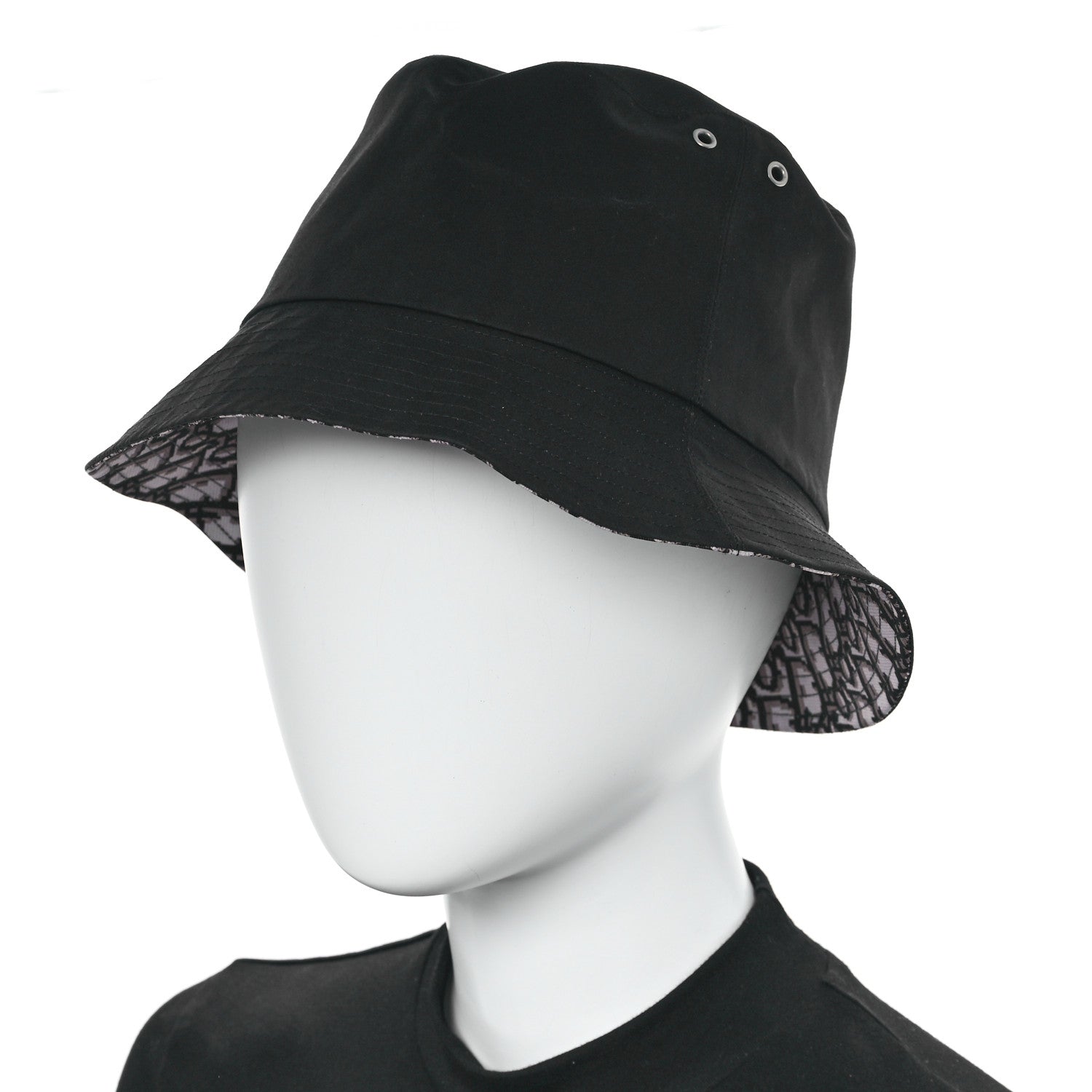 Christian Dior Polyester Cotton Oblique Teddy-D Brim Bucket Hat 57 Black 2 of 8