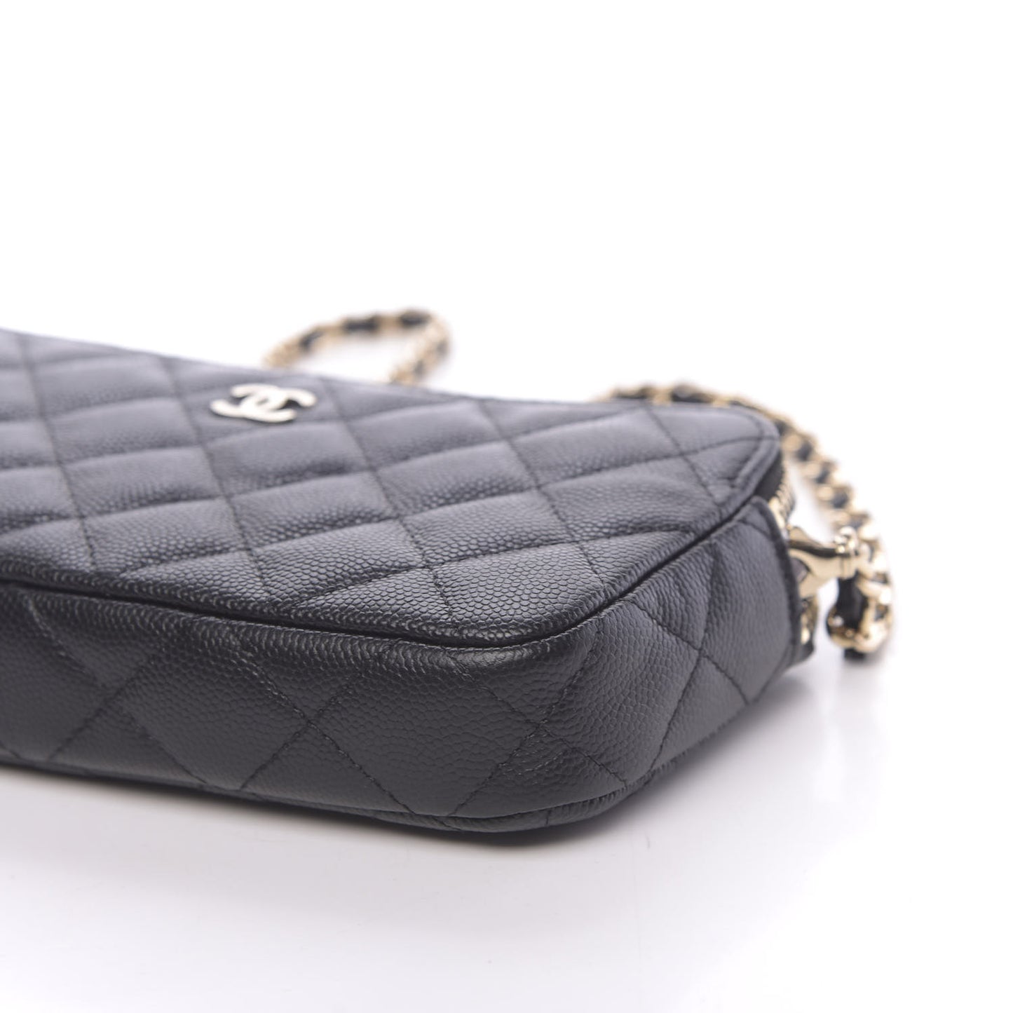 Caviar Quilted Small Clutch With Chain Black