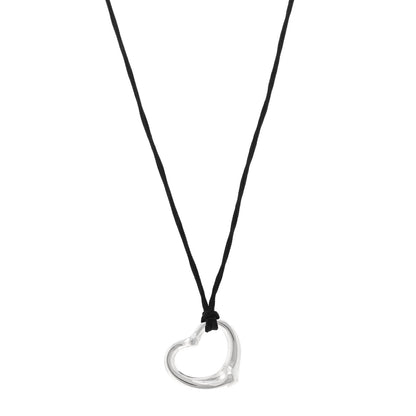 Tiffany Sterling Silver Diamond Elsa Peretti Open Heart Pendant Cord Necklace 1 of 5