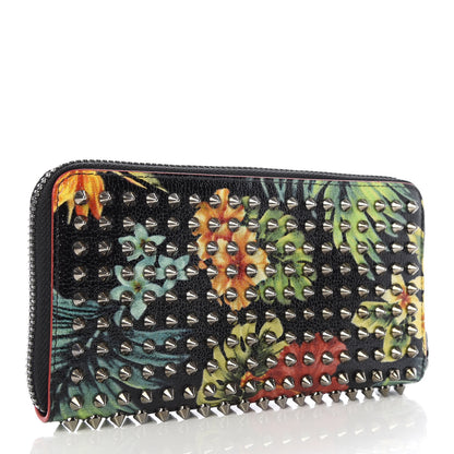 Christian Louboutin Crackled Calfskin Hawaii Print Panettone Spikes Zip Around Wallet Black Silver 3 of 6