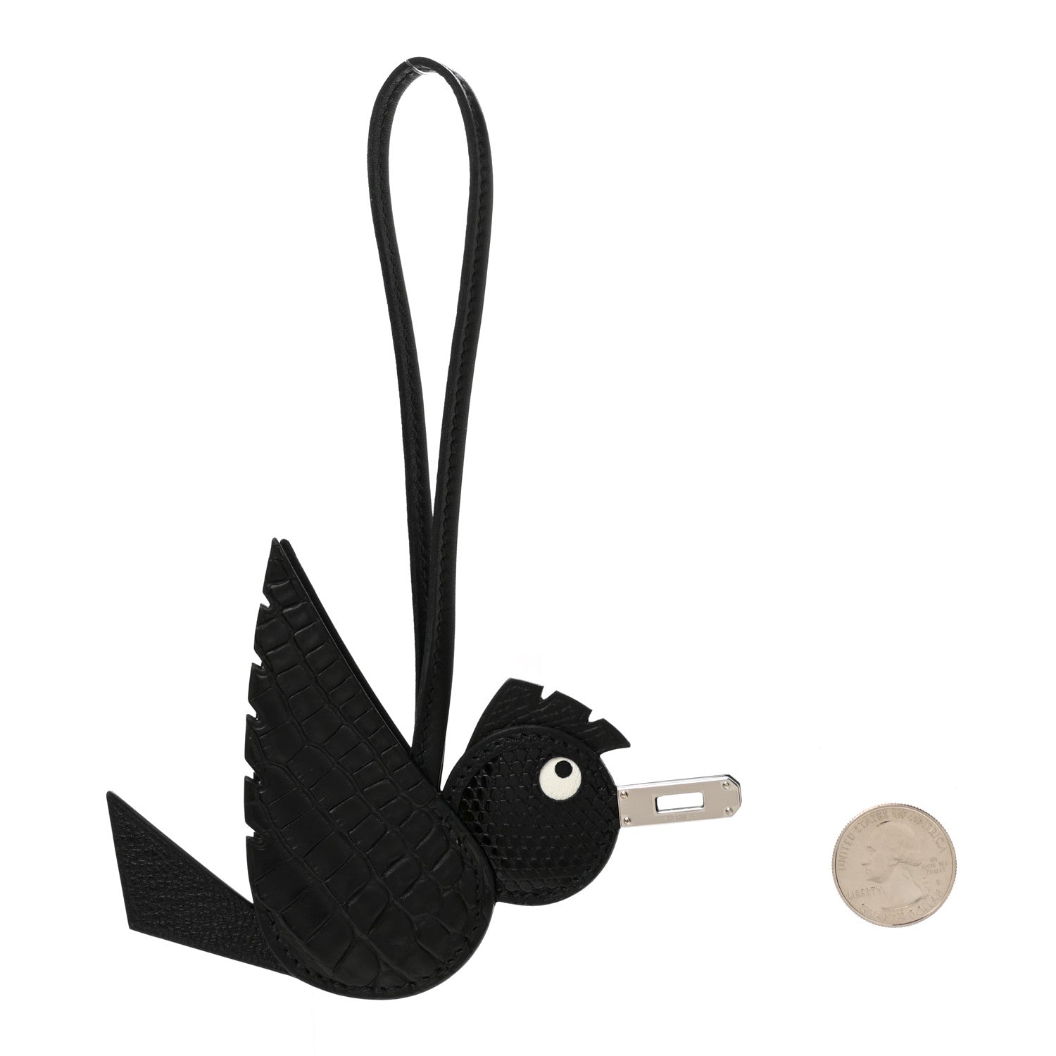 Hermes Epsom Chevre Mysore Swift Alligator Lizard Birdy Bag Charm Black 2 of 5