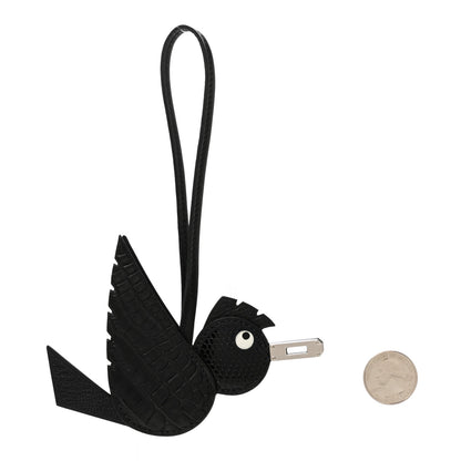 Hermes Epsom Chevre Mysore Swift Alligator Lizard Birdy Bag Charm Black 2 of 5