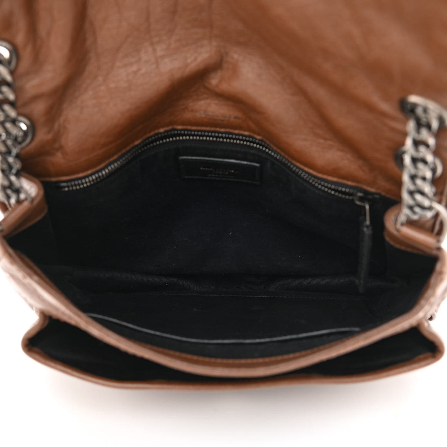 Crinkled Calfskin Matelasse Monogram Medium Niki Chain Satchel Tan Brown