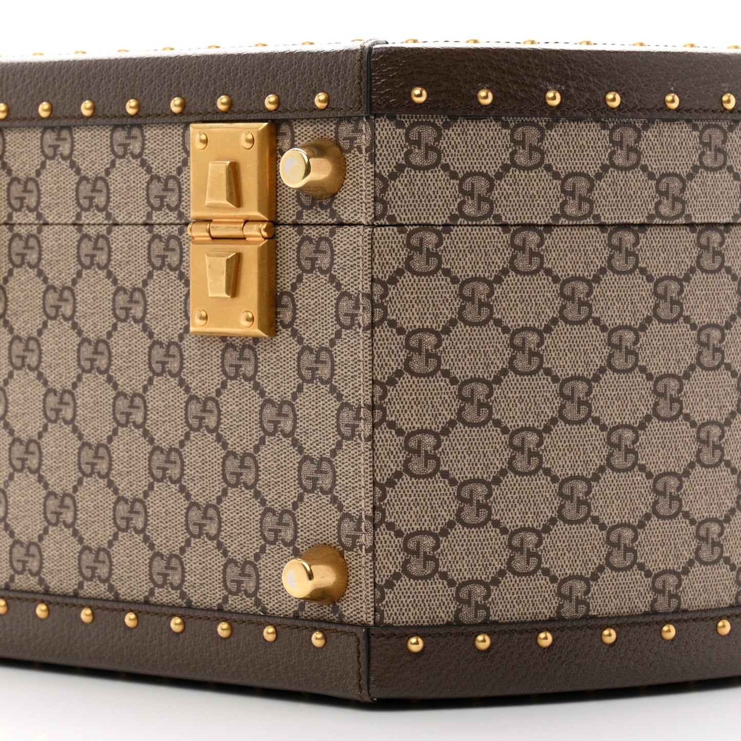 GG Supreme Monogram Textured Dollar Calfskin Web Savoy Hat Box Beige Ebony New Acero