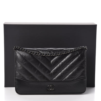 Chanel Aged Calfskin Chevron Quilted Gabrielle Wallet On Chain WOC Black 12 of 12