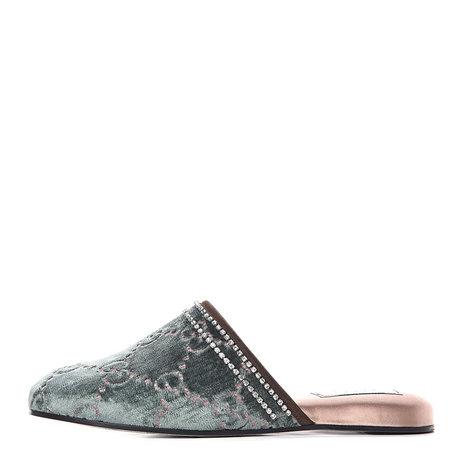 Gucci Velvet GG Monogram Crystal Womens Slippers 38 Avio Dusty Pink Vintage Cocoa 1 of 9