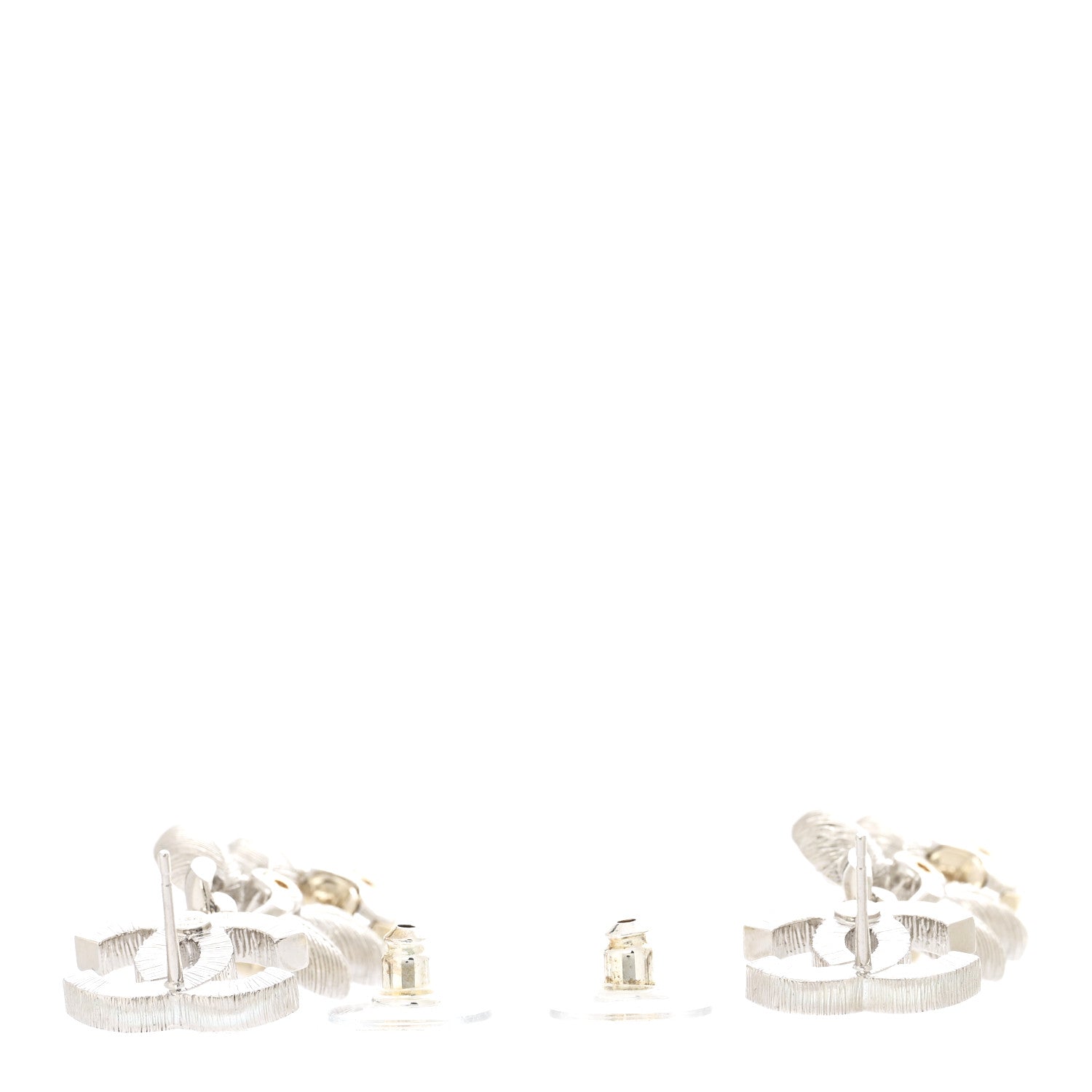 Chanel Crystal Pearl CC Heart Pendant Earrings Silver Gold 3 of 5