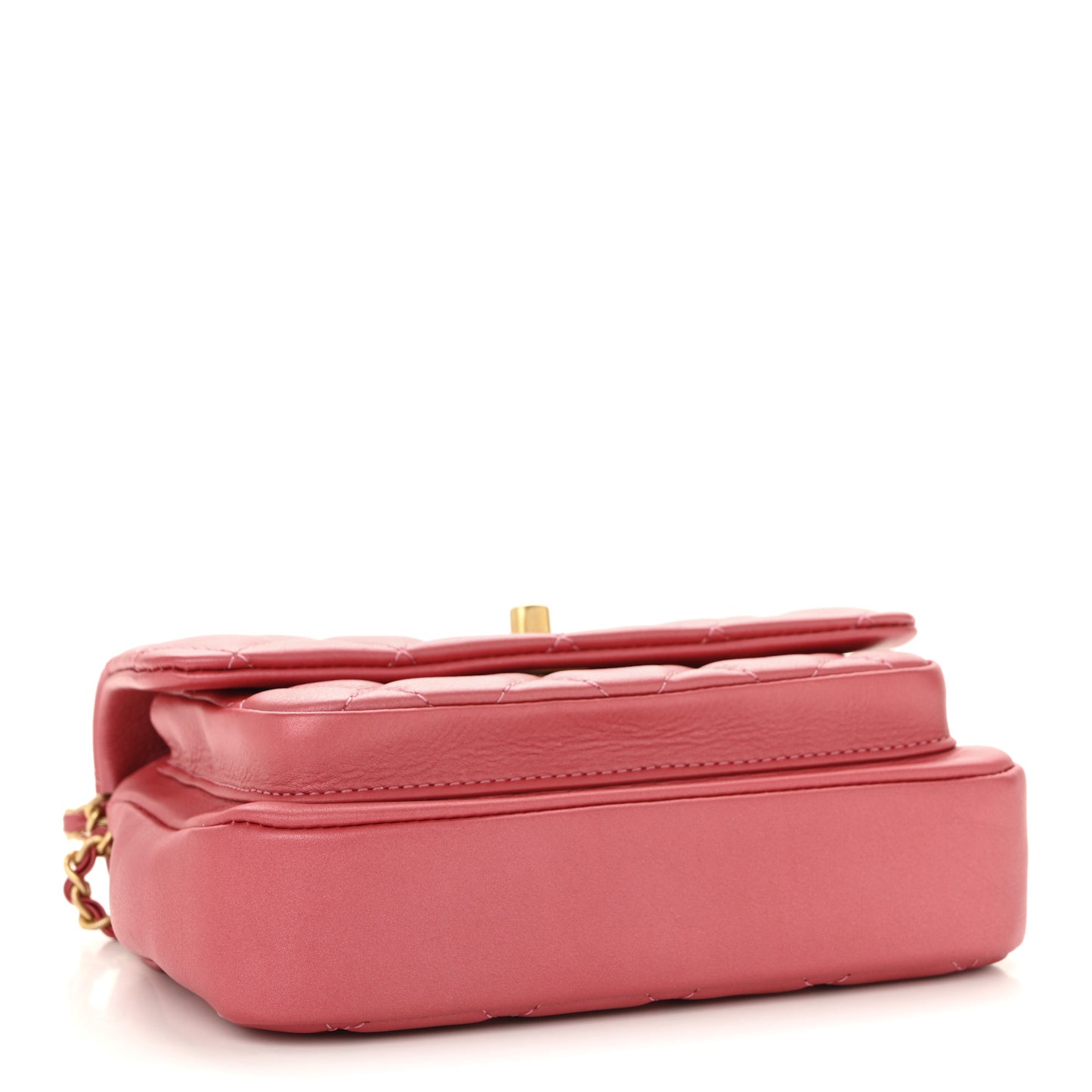 Metallic Calfskin Quilted Top Handle Flap Dark Pink