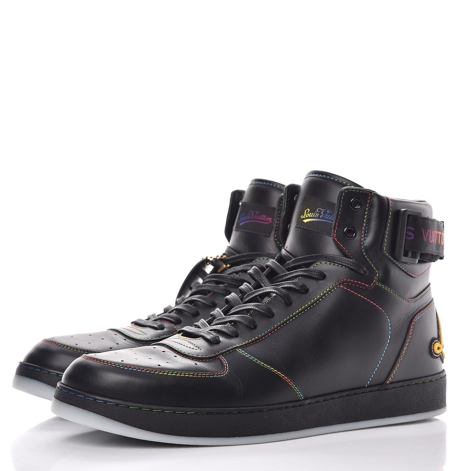 Louis Vuitton Calfskin Rivoli High Top Sneakers 8.5 Black Multicolor 3 of 12