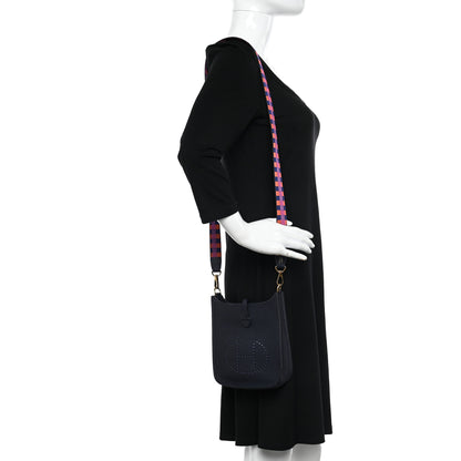 Hermes Taurillon Clemence Amazone Maxi Quadrille Evelyne TPM Bleu Nuit Bleu Saphir Anemone Capucine 2 of 10
