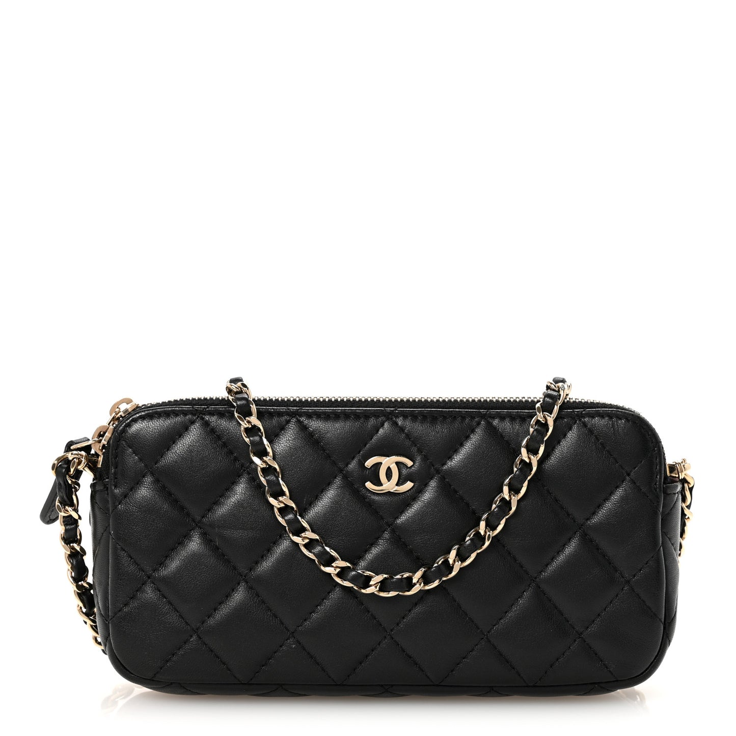 Lambskin Quilted Small Clutch With Chain Black