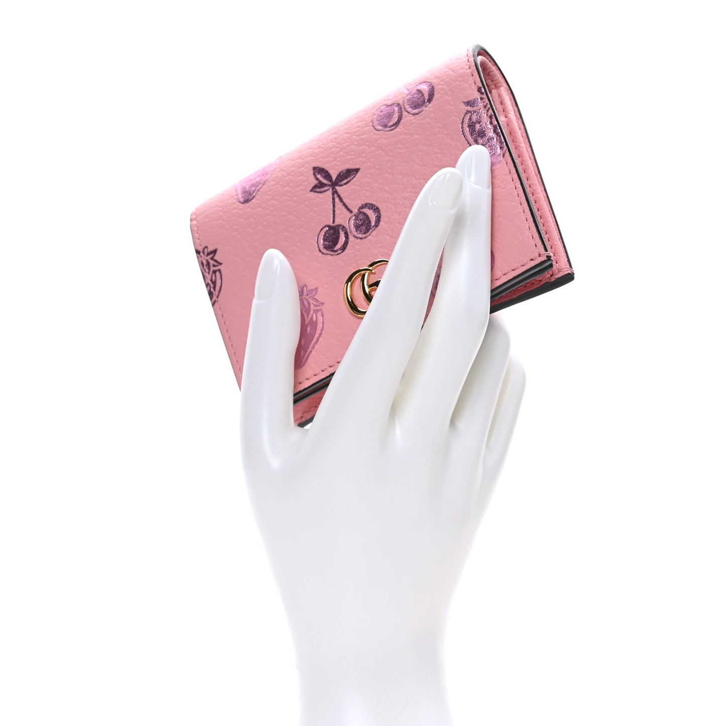 Textured Dollar Calfskin Berry Print GG Marmont Card Case Pink Purple