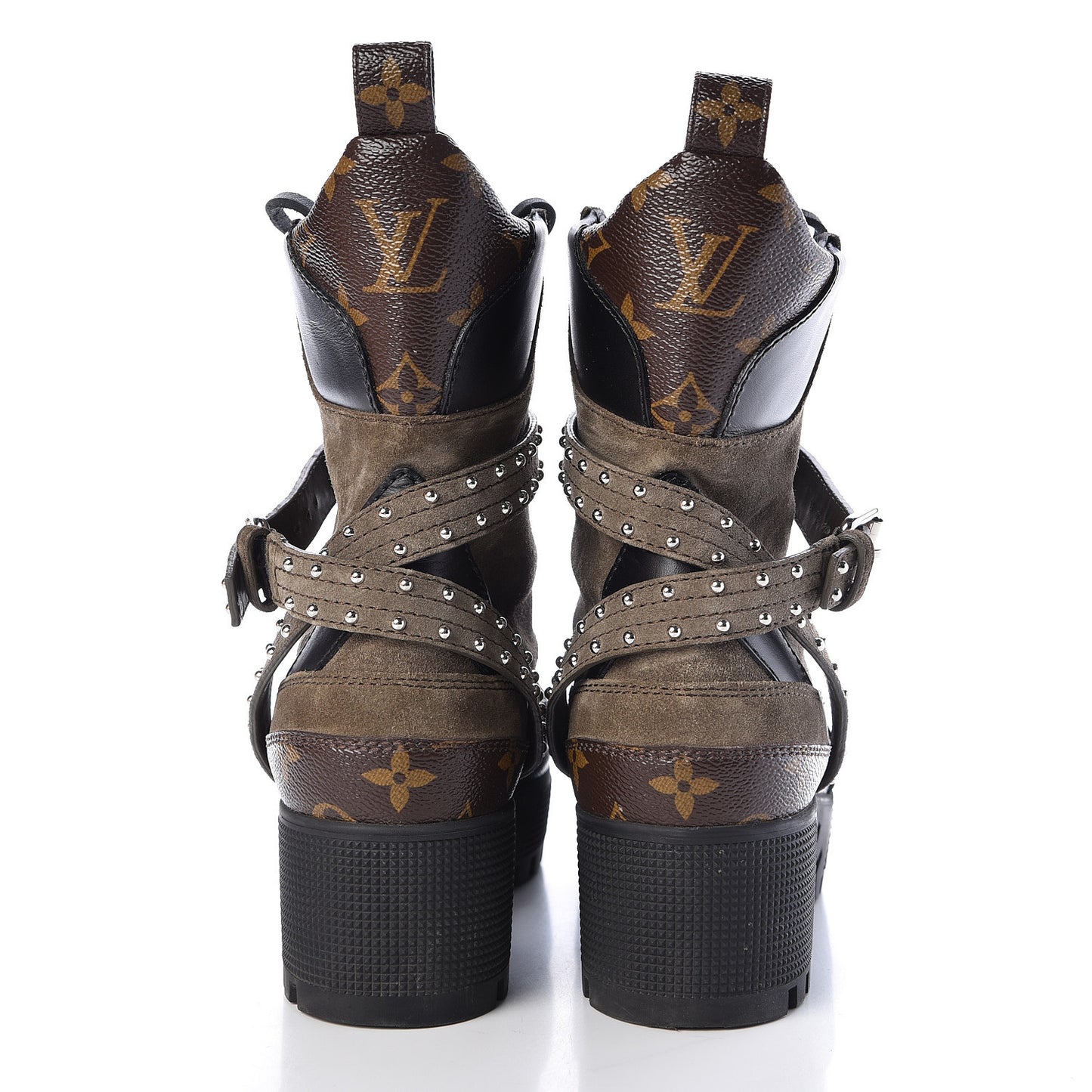 Suede Calfskin Monogram Laureate Platform Desert Boots 38 Kaki