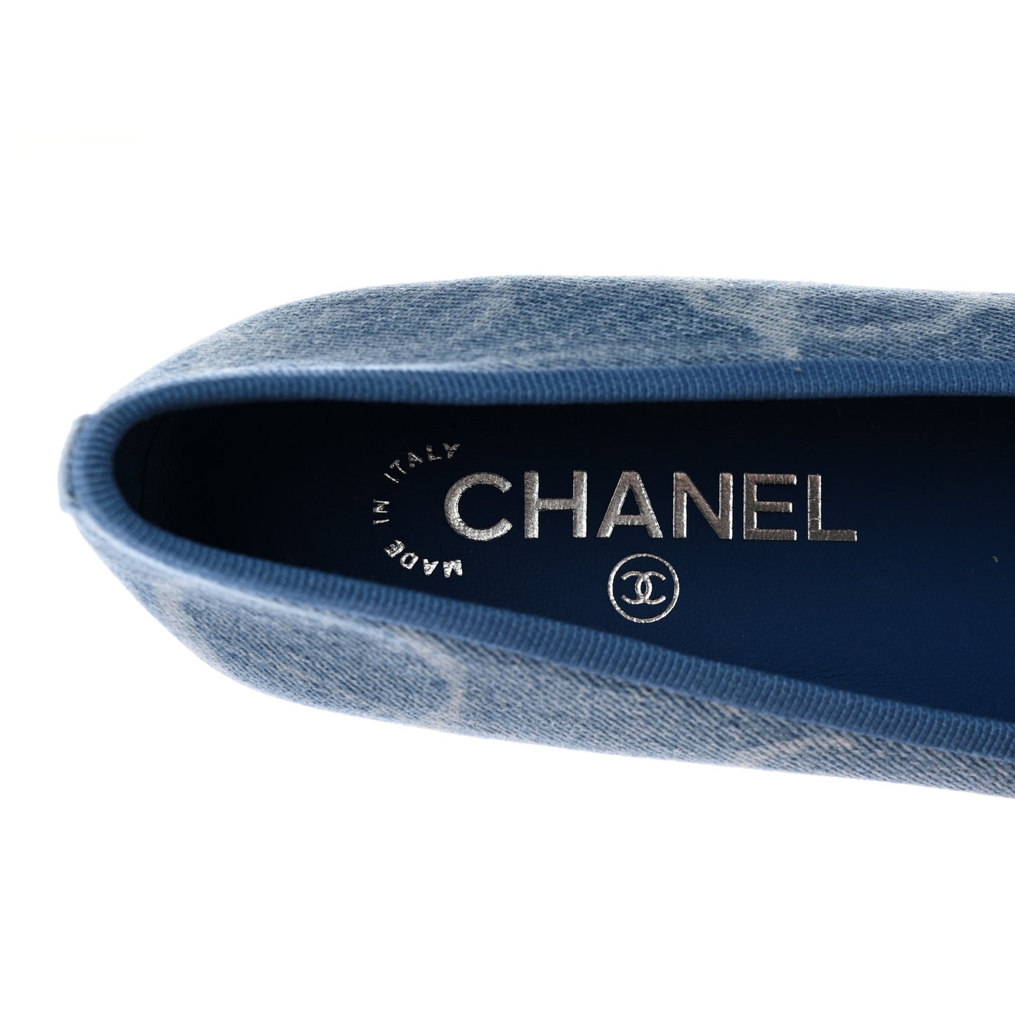 Denim Printed CC Cap Toe Ballerina Flats 37 Light Blue White
