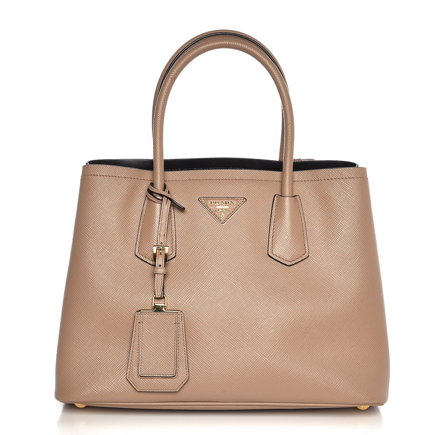 Prada Saffiano Cuir Small Double Bag Cammeo Nero Black 1 of 8