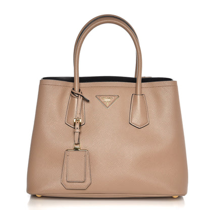Prada Saffiano Cuir Small Double Bag Cammeo Nero Black 1 of 8