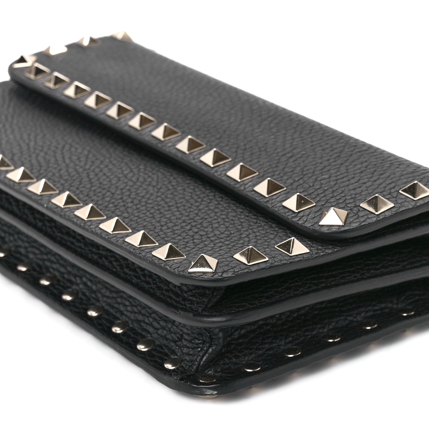 Valentino Garavani Pebbled Calfskin Rockstud Flap Wallet On Chain Black 11 of 11