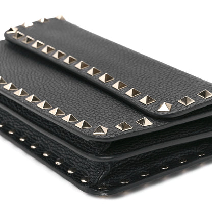 Valentino Garavani Pebbled Calfskin Rockstud Flap Wallet On Chain Black 11 of 11