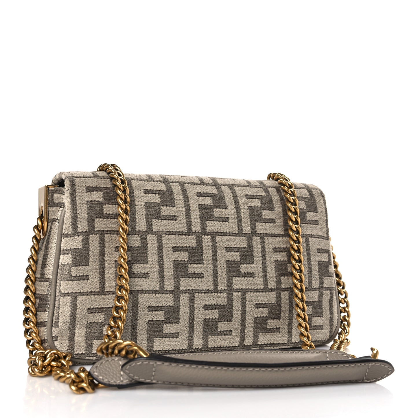 Chenille Vitello Seta FF Midi Chain Baguette Tortora