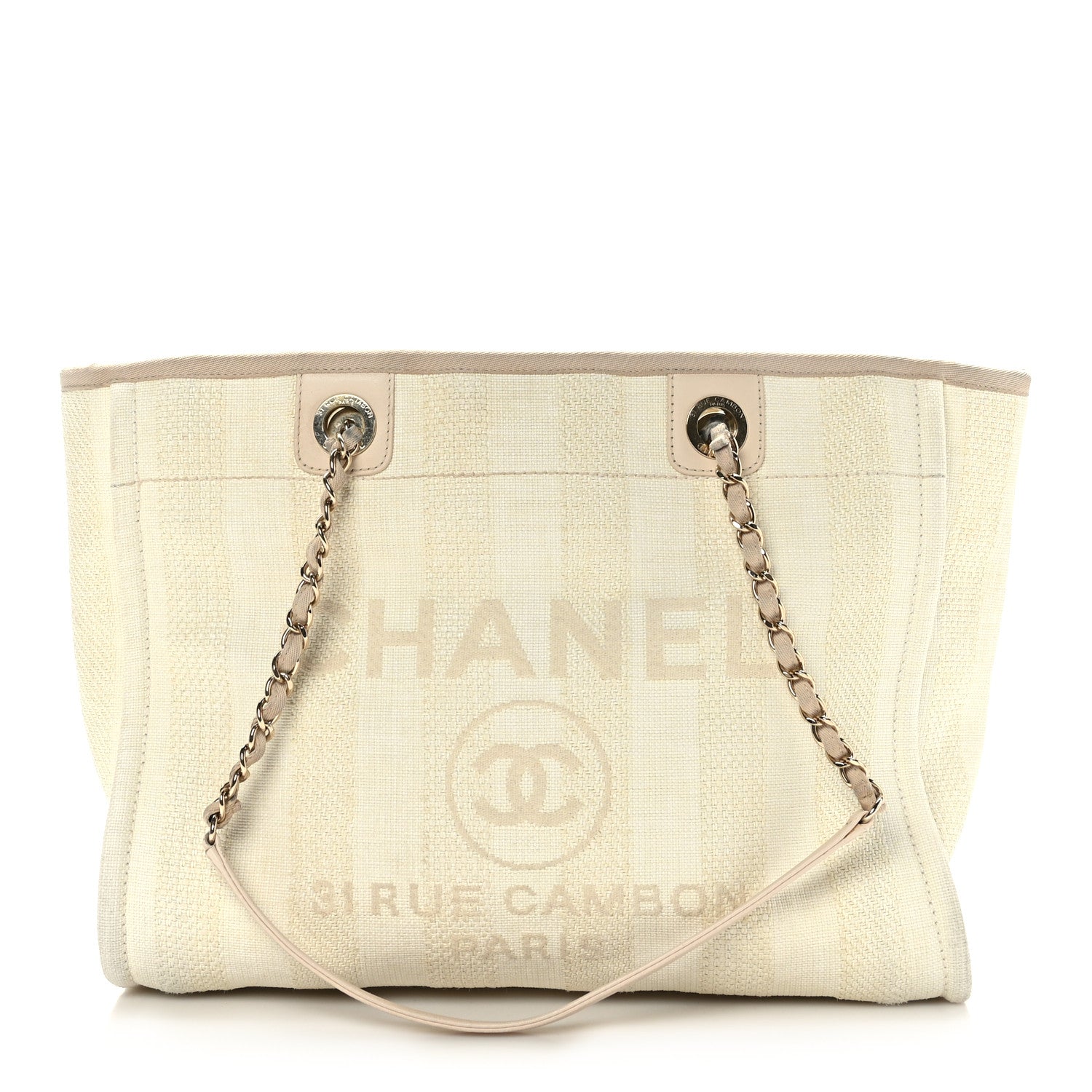 Chanel Straw Raffia Calfskin Striped Small Deauville Tote Beige 1 of 9