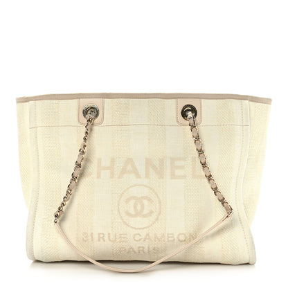 Chanel Straw Raffia Calfskin Striped Small Deauville Tote Beige 1 of 9