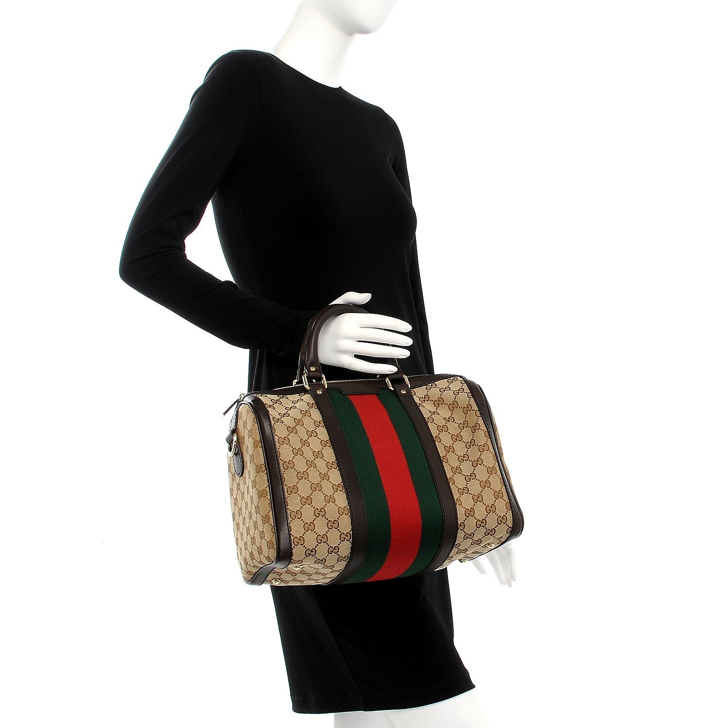 Gucci Monogram Vintage Web Medium Boston Dark Brown 3 of 12